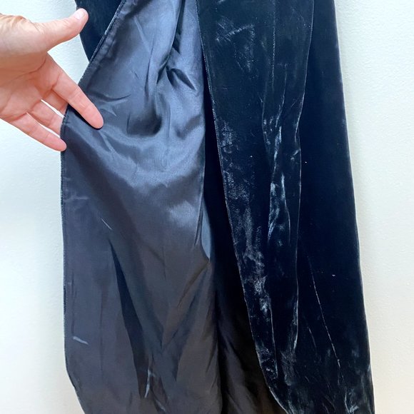 Roberta Evening Gown 13/14 Black Velvet Lace Sheath V-Neck Long‎ Slit Vintage - Picture 5 of 11